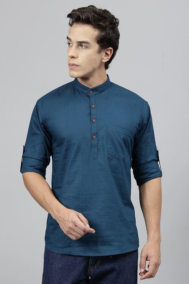 solid cotton collared mens casual wear kurta