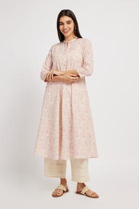 solid cotton collared women's casual wear kurta - ivory