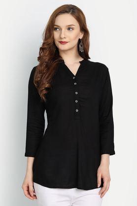 solid cotton collared women's tunic - black