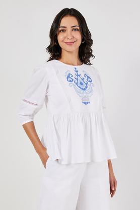 solid cotton collared women's tunic - white