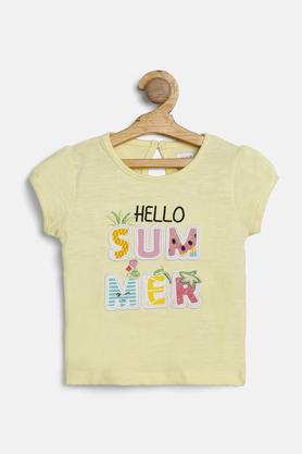 solid cotton crew neck infant girls t-shirt - yellow