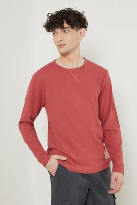 solid cotton crew neck men's t-shirt - brick red