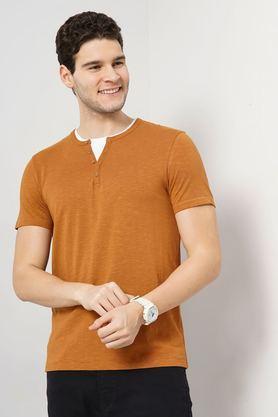 solid cotton crew neck men's t-shirt - brown