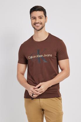 solid cotton crew neck men's t-shirt - brown