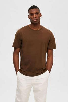 solid cotton crew neck men's t-shirt - brown