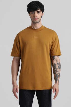 solid cotton crew neck men's t-shirt - brown