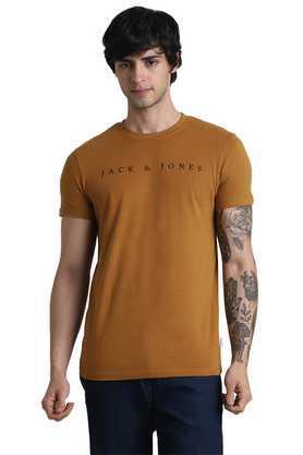 solid cotton crew neck men's t-shirt - brown