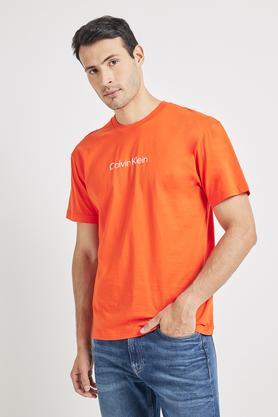 solid cotton crew neck men's t-shirt - orange