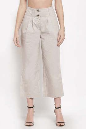 solid cotton flared fit women's pants - grey