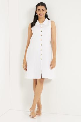 solid cotton flex dress - white