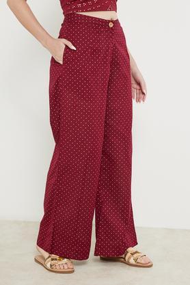 solid cotton flex regular fit women's palazzo - maroon