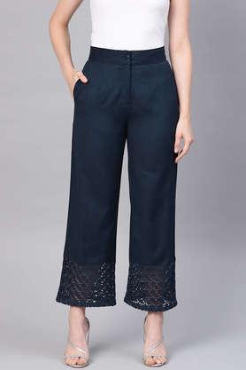 solid cotton flex regular women's pants - blue