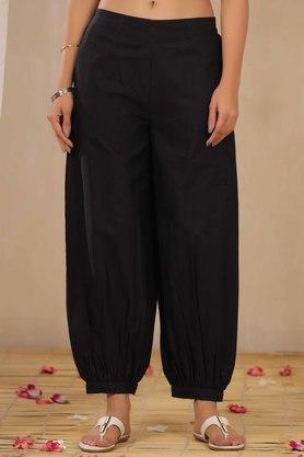 solid cotton flex straight fit women's dhoti pants - black