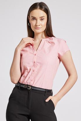 solid cotton formal wear women's shirt - peach
