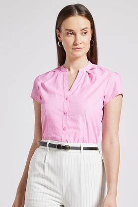 solid cotton formal wear women's shirt - pink