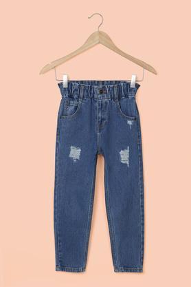 solid cotton girl's jeans - mid stone
