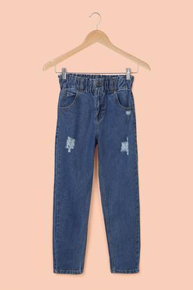 solid cotton girl's jeans - mid stone