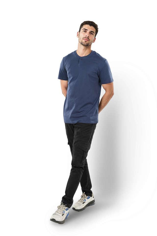 solid cotton henley mens t-shirt