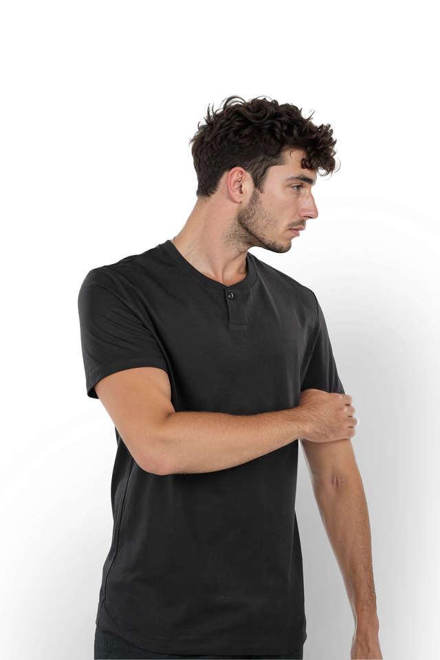 solid cotton henley mens t-shirt