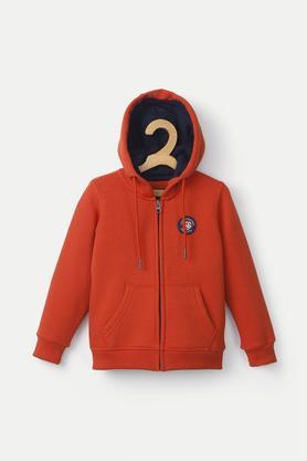 solid cotton hood boys sweatshirt - orange