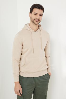 solid cotton hood men's sweatshirt - natural