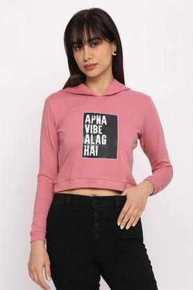 solid cotton hooded women's t-shirt - pink