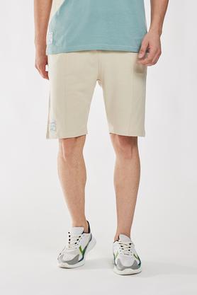 solid cotton knee length men's shorts - natural