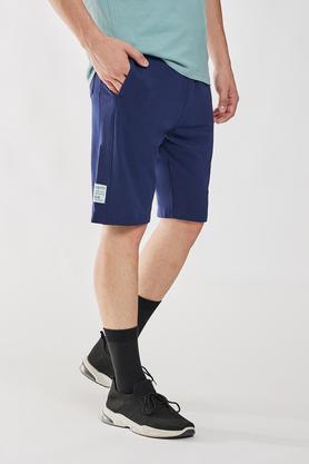 solid cotton knee length men's shorts - navy