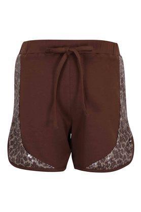 solid cotton knit regular fit girls shorts - brown