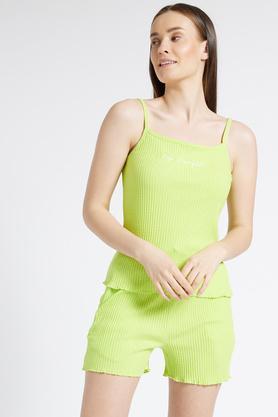 solid cotton knit women's top & shorts set - lime green