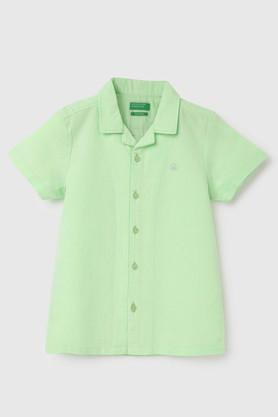 solid cotton lapel collar boys shirt - green