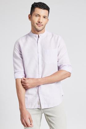 solid cotton linen blend  slim fit mens shirt - lilac
