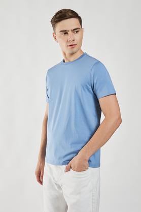 solid cotton lycra  regular fit men's t-shirt - powder blue