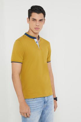 solid cotton lycra  regular fit men's t-shirt - sulphur