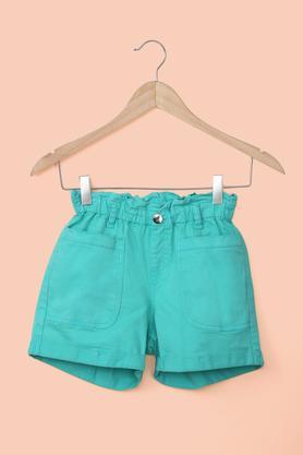 solid cotton lycra regular fit girl's shorts - green