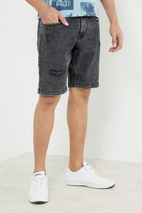 solid cotton lycra regular fit men's shorts - charcoal