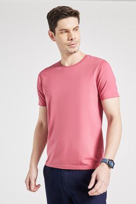 solid cotton lycra regular fit men's t-shirt - dry rose
