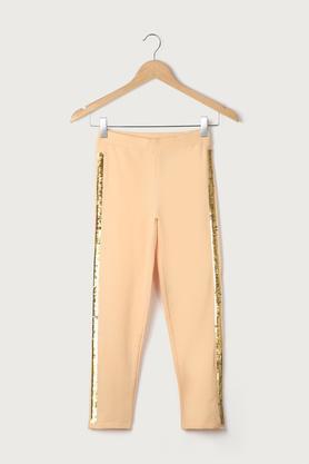 solid cotton lycra skinny fit girls leggings - peach