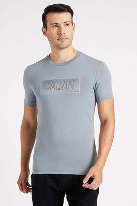 solid cotton lycra slim fit men's t-shirt - grey