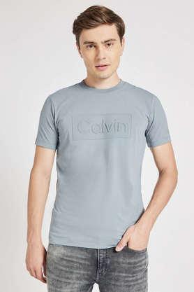 solid cotton lycra slim fit men's t-shirt - grey