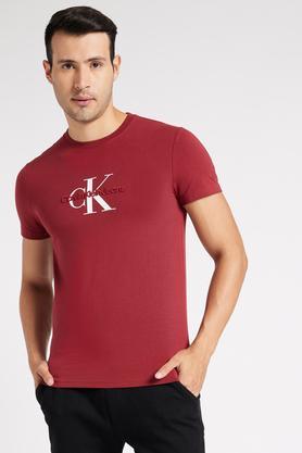 solid cotton lycra slim fit men's t-shirt - red
