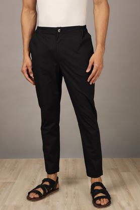 solid cotton lycra slim fit mens ethnic poplin pants - black