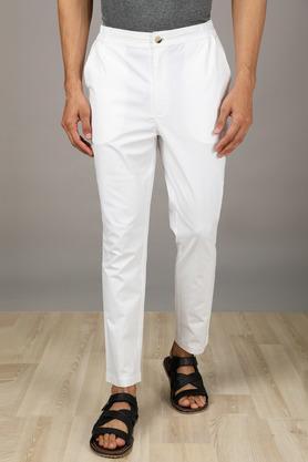 solid cotton lycra slim fit mens ethnic poplin pants - white
