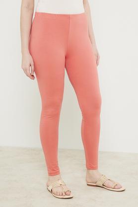 solid cotton lycra tapered fit women's leggings - orange