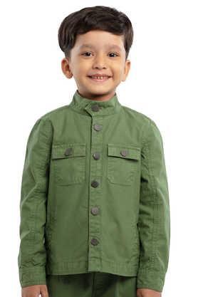 solid cotton mandarin boys jacket - green
