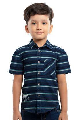 solid cotton mandarin boys shirt - green