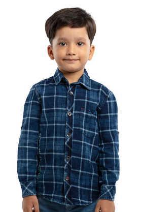 solid cotton mandarin boys shirt - navy