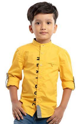 solid cotton mandarin boys shirt - yellow