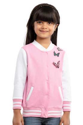 solid cotton mandarin girls sweatshirt - pink