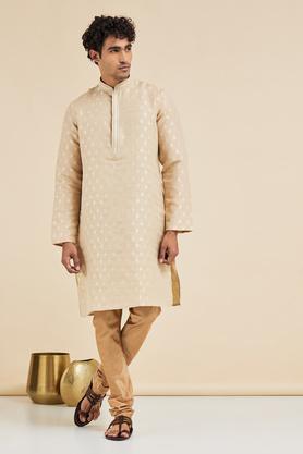 solid cotton men's festive wear kurta - natural